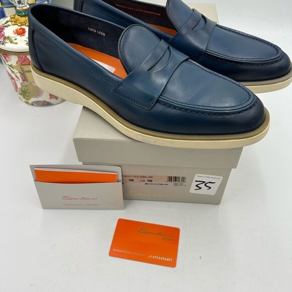 Men's Santoni Detroit, leather loafers size 9 US made in Italy - Picture 9 of 10